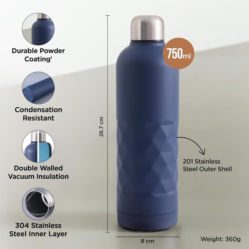 UMAI 750ml Insulated Thermosteel Bottle | Hot and Cold Water Bottle for Office, Gym, School | Leakproof | Vacuum Insulated Water Bottles | Easy Carry Flask for Kids/Adults | (Dark Blue) - Image 3