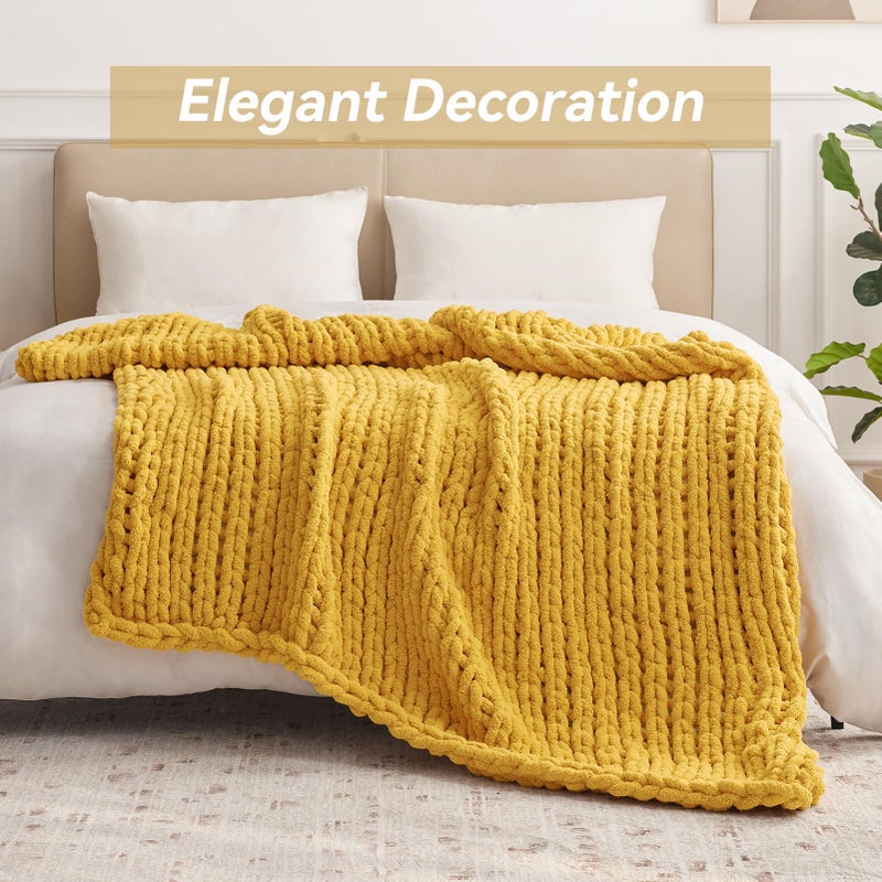 Negwoo Chunky Knit Throw Blanket  40''*50'' Knitted Throw Blankets for Bed Couch  Handmade Thick Yellow Crochet Blanket Big Thich Blanket  Machine Washable Cute Comfy Blanket for Home Decor - Image 3