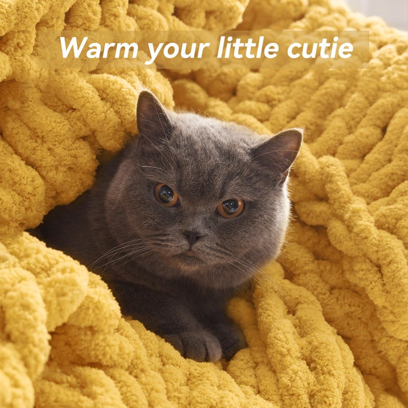 Negwoo Chunky Knit Throw Blanket  40''*50'' Knitted Throw Blankets for Bed Couch  Handmade Thick Yellow Crochet Blanket Big Thich Blanket  Machine Washable Cute Comfy Blanket for Home Decor - Image 4