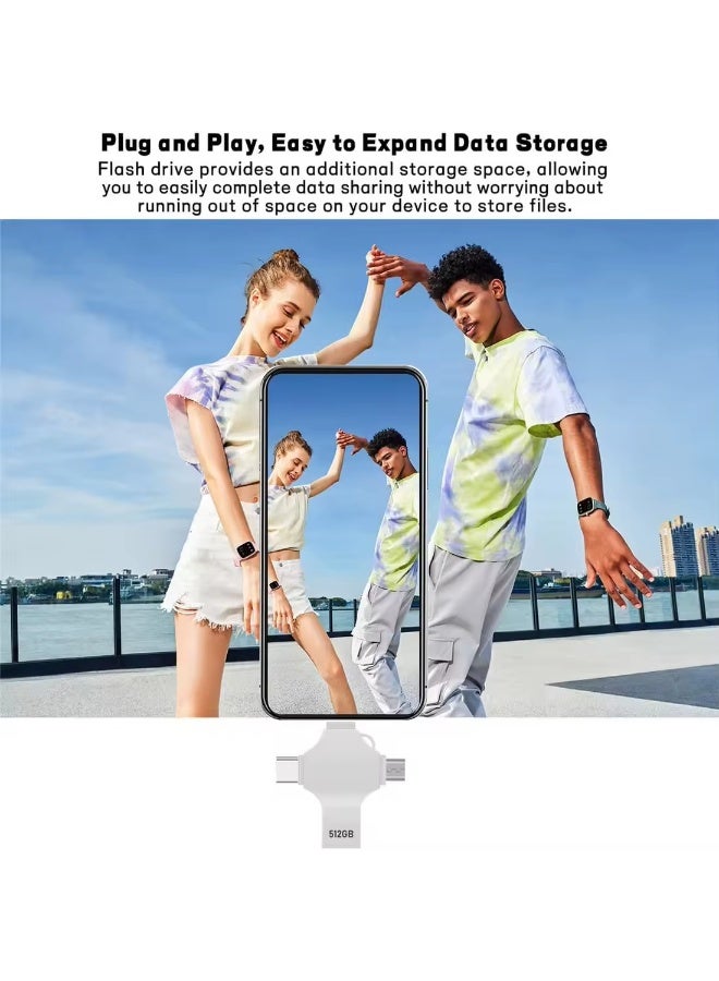 فلاش درايف محرك أقراص فلاش عالي السرعة 4 في 1 بسعة 256 جيجابايت لأجهزة iOS و USB-C و Micro USB و USB-A - Image 5
