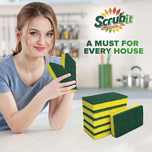 SCRUBIT Heavy Duty Scrub Sponges - Dishwashing Sponge Along with A Tough Scouring Pad - Ideal for Cleaning Kitchen, Dishes, Bathroom - Yellow - 24 Dish sponges - Image 4