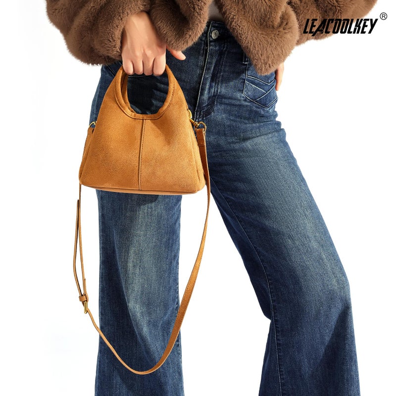 LEACOOLKEY Women's Suede Bag Small Top Handle Handbag Satchel Purse for Women Trendy Designer Shoulder Handbag - Image 2