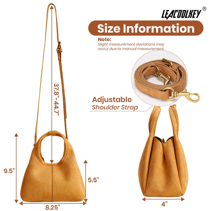 LEACOOLKEY Women's Suede Bag Small Top Handle Handbag Satchel Purse for Women Trendy Designer Shoulder Handbag - Image 4