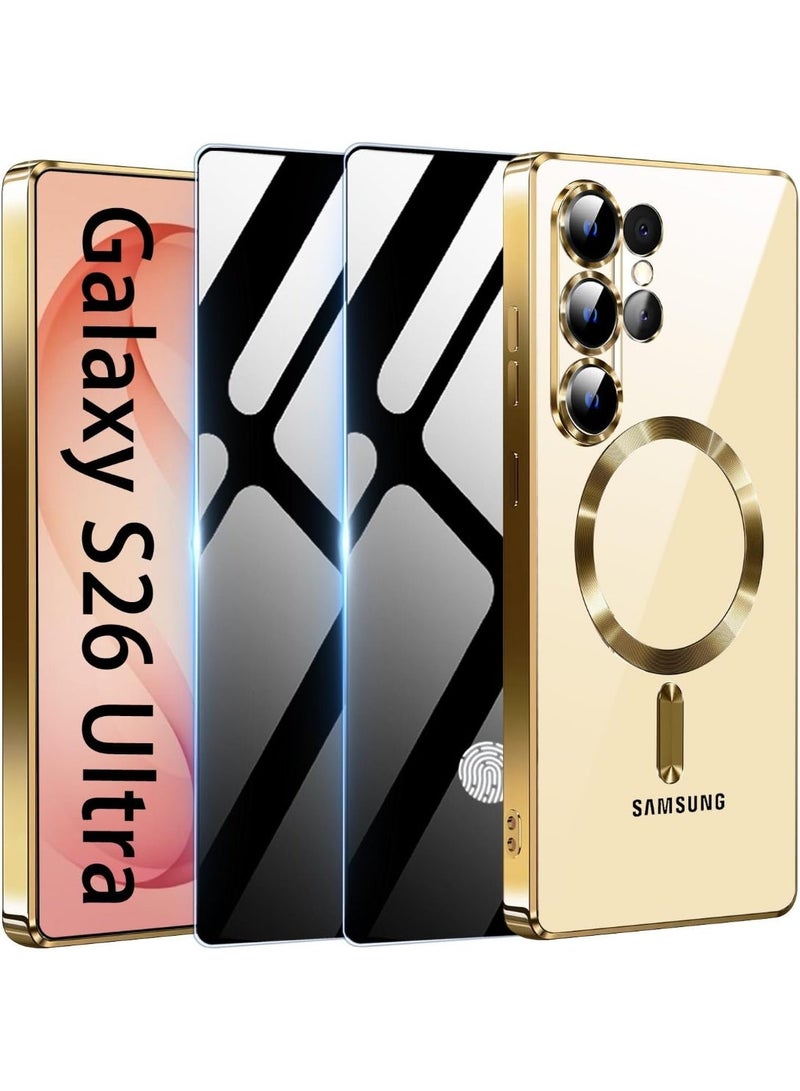 جراب مغناطيسي لهاتف سامسونج جالاكسي S26 ألترا مع طبقتين من الزجاج المقوى، متوافق مع تقنية MagSafe، غطاء فاخر ناعم ولامع لهاتف سامسونج جالاكسي S26 ألترا بشاشة 6.9 بوصة - Image 1