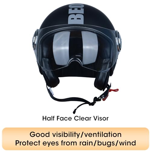 BEON 3/4 Open Face Motorcycle Helmet for Adults,DOT Approved - Moped Half Vespa Retro Helmet with Anti-Scratch Visor for Men and Women Model B-01 - Image 2