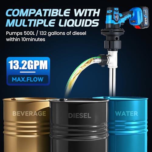 Mxmoonant Electric Fuel Transfer Pump, Cordless Diesel Transfer Pump Battery Powered 13.2GPM Stick Water Transfer with 2 x 2.4Ah Batteries for Diesel, Kerosene, Water - Image 4