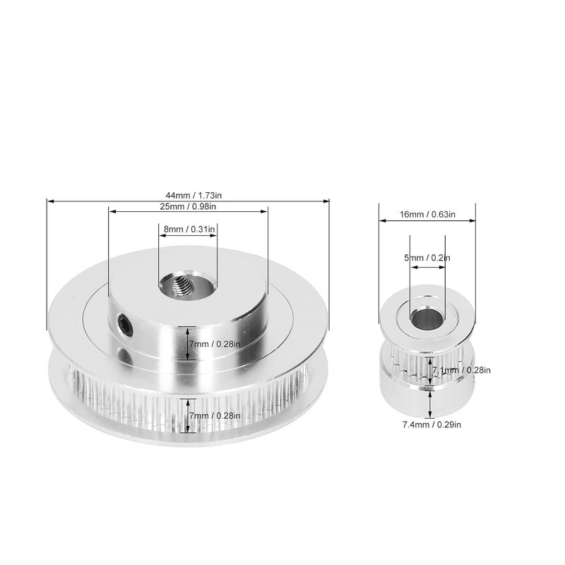 2 Set Synchronous Wheel, Aluminum Alloy Timing Pulley with 6mm Rubber Belt, GT2 Synchronous Timing Wheel for 3D Printer Accessories (20t 5mm(0.2in) Plus 60t 8mm(0.31in)) - Image 2