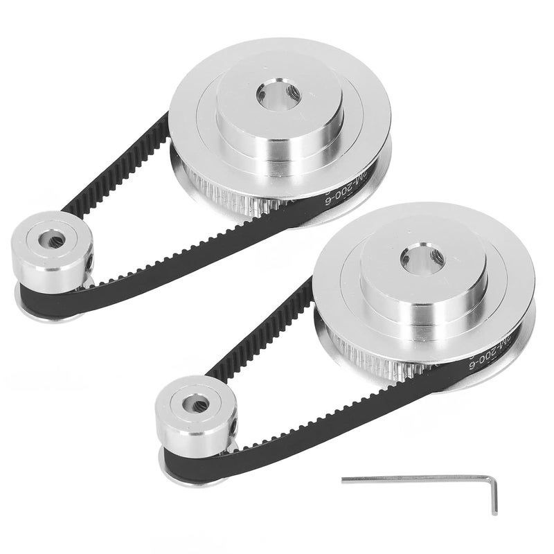 2 Set Synchronous Wheel, Aluminum Alloy Timing Pulley with 6mm Rubber Belt, GT2 Synchronous Timing Wheel for 3D Printer Accessories (20t 5mm(0.2in) Plus 60t 8mm(0.31in)) - Image 1