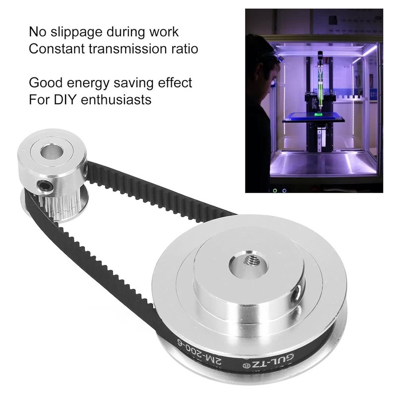2 Set Synchronous Wheel, Aluminum Alloy Timing Pulley with 6mm Rubber Belt, GT2 Synchronous Timing Wheel for 3D Printer Accessories (20t 5mm(0.2in) Plus 60t 8mm(0.31in)) - Image 3
