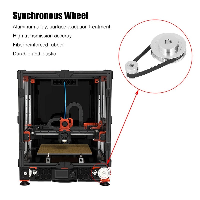 2 Set Synchronous Wheel, Aluminum Alloy Timing Pulley with 6mm Rubber Belt, GT2 Synchronous Timing Wheel for 3D Printer Accessories (20t 5mm(0.2in) Plus 60t 8mm(0.31in)) - Image 4
