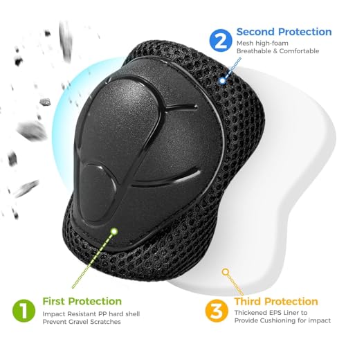 BOSONER Basic Kids Protective Gear: Kids Knee Pads and Elbow Pads with Wrist Guards Set for 3-15 Years - Design for Roller Skates, Cycling, BMX Bike, Skateboard, Inline Skating, Scooter Riding Sports - Image 3
