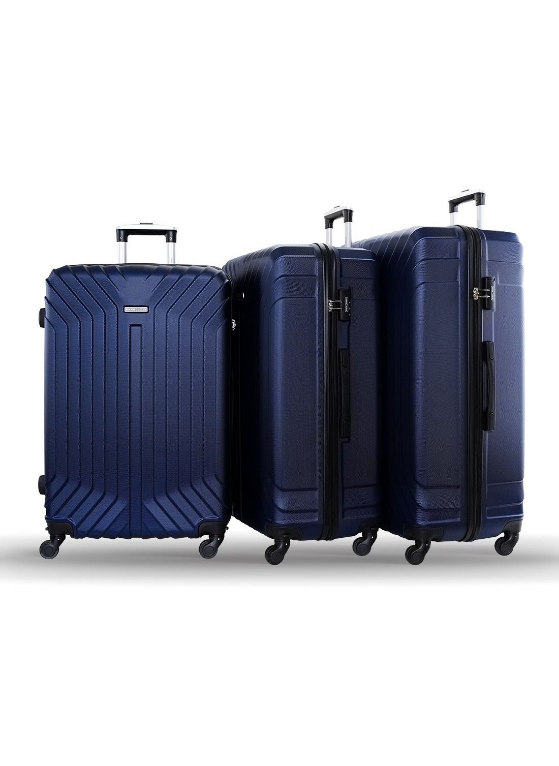 PARAJOHN Lightweight 3-Pieces ABS Hard Side Travel Luggage Trolley Bag Set With Lock For Men/Women/Unisex Navy Blue 