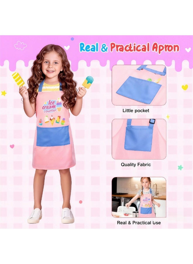 LBMT Wooden Ice Cream Counter with Aprons Playset for Toddler, Play Store Pretend Toy Food Play Kitchen Accessories with Fake Money & Coin,Play Ice Cream Scoop and Serve,Wooden Play Store Toys for Toddlers, Kids Toys & Gift for Girls Boys Age 3+ Years Old - Image 5