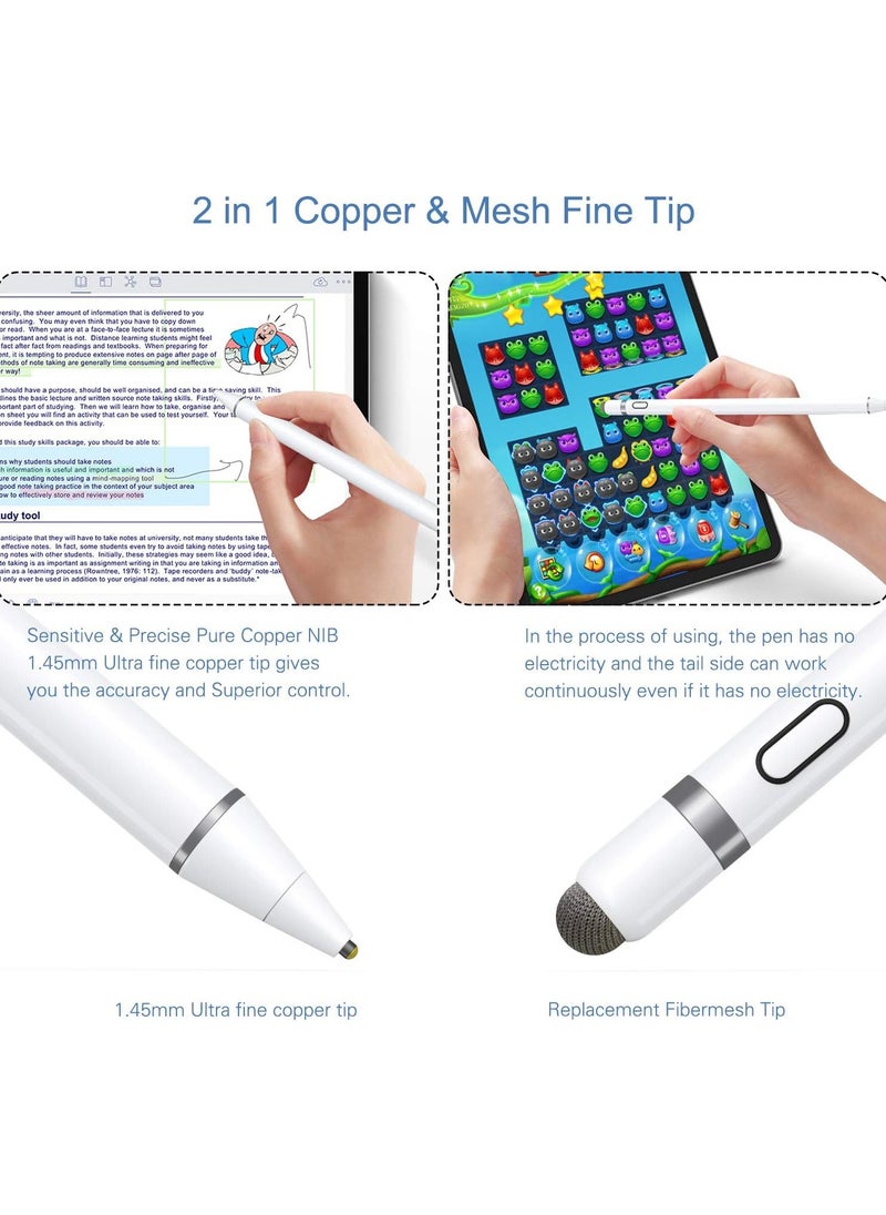 LIXES Active Stylus Pen White/Black 1.45mm fine Tip for iPad Apple iPhone Samsung Tablets, on iOS and Android Capacitive Touchscreen, Take-Note Hand-Written Draw no lags Skipping,Rechargeable  - Image 3