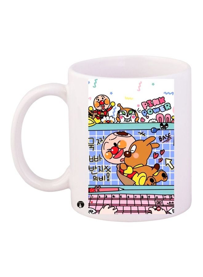Cartoon Printed Coffee Mug White/Blue/Pink 11ounce