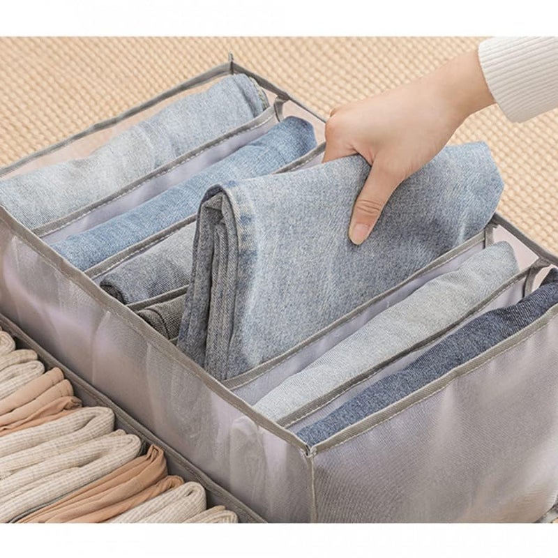 DUFFIX Wardrobe Clothes Organizer with 7 Grids Foldable Storage Box for Jeans TShirts and Closet Organization Washable Drawer Divider - Image 1
