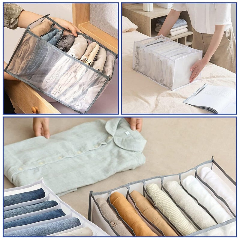 DUFFIX Wardrobe Clothes Organizer with 7 Grids Foldable Storage Box for Jeans TShirts and Closet Organization Washable Drawer Divider - Image 3