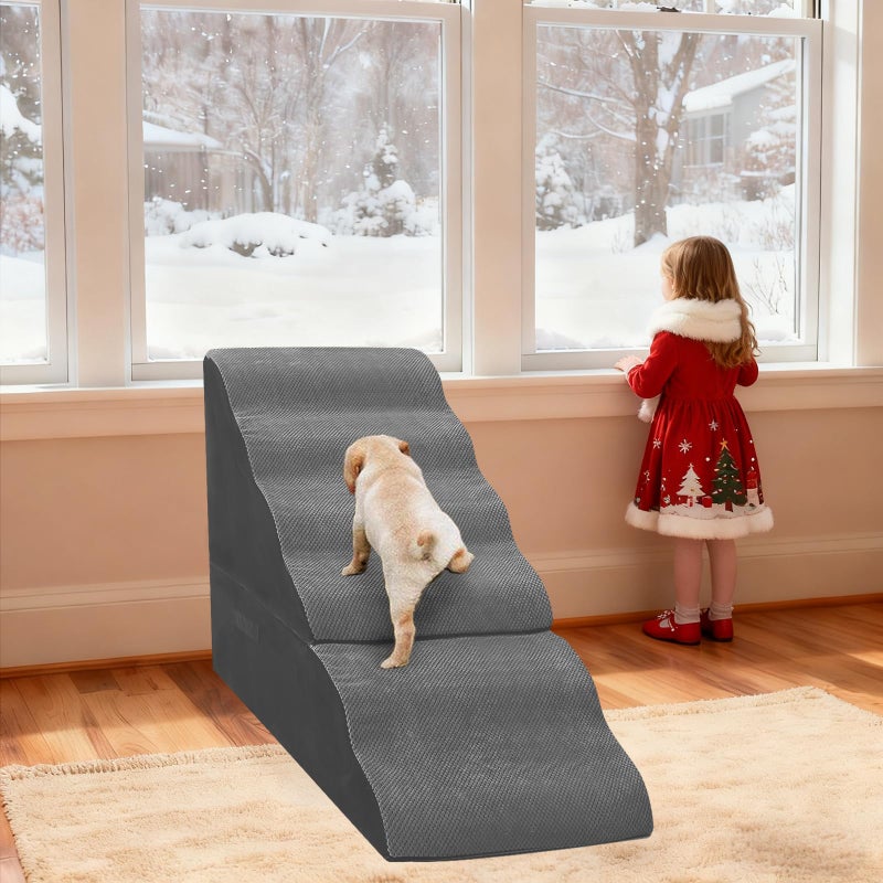 MALOROY Dog Stairs for High Beds 30-36 inches Tall, 6-Step Dog Steps for Bed 32-36 inches for Small Large Dogs, Doggie Ramp for Bed, 30D Foam Pet Stairs for Old Dogs/Cats, Free-Installation, Grey - Image 2