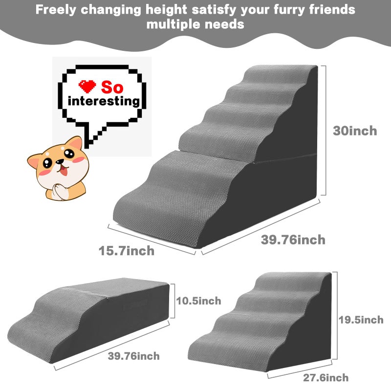 MALOROY Dog Stairs for High Beds 30-36 inches Tall, 6-Step Dog Steps for Bed 32-36 inches for Small Large Dogs, Doggie Ramp for Bed, 30D Foam Pet Stairs for Old Dogs/Cats, Free-Installation, Grey - Image 3