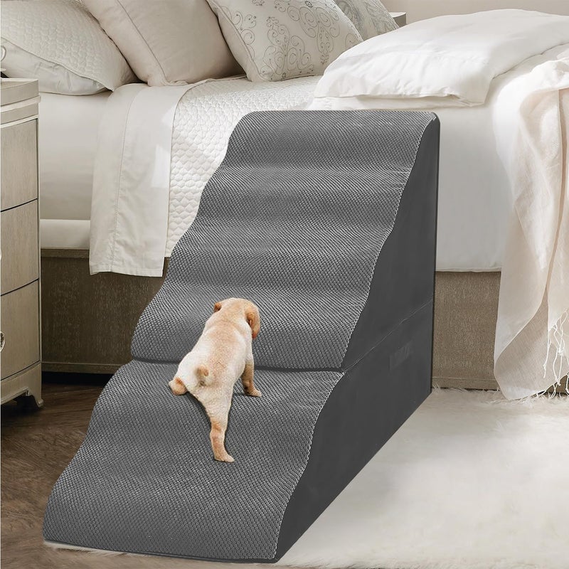 MALOROY Dog Stairs for High Beds 30-36 inches Tall, 6-Step Dog Steps for Bed 32-36 inches for Small Large Dogs, Doggie Ramp for Bed, 30D Foam Pet Stairs for Old Dogs/Cats, Free-Installation, Grey - Image 1