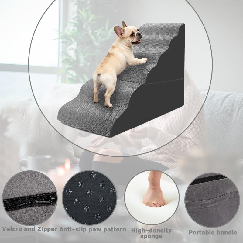 MALOROY Dog Stairs for High Beds 30-36 inches Tall, 6-Step Dog Steps for Bed 32-36 inches for Small Large Dogs, Doggie Ramp for Bed, 30D Foam Pet Stairs for Old Dogs/Cats, Free-Installation, Grey - Image 5