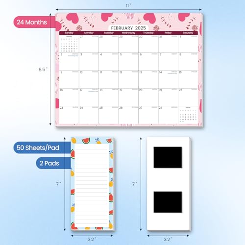 POIKSHARK 2025-2026 Magnetic Calendar for Refrigerator with 2 Pack Magnetic Note Pad for Fridge, 2 Year from January 2025 to December 2026 with Seasonal Patterns, Aesthetic Magnet Wall Calendar - 11''*8.5'' - Image 4