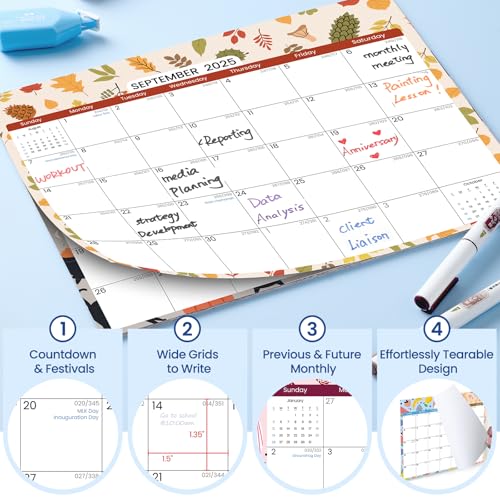 POIKSHARK 2025-2026 Magnetic Calendar for Refrigerator with 2 Pack Magnetic Note Pad for Fridge, 2 Year from January 2025 to December 2026 with Seasonal Patterns, Aesthetic Magnet Wall Calendar - 11''*8.5'' - Image 2