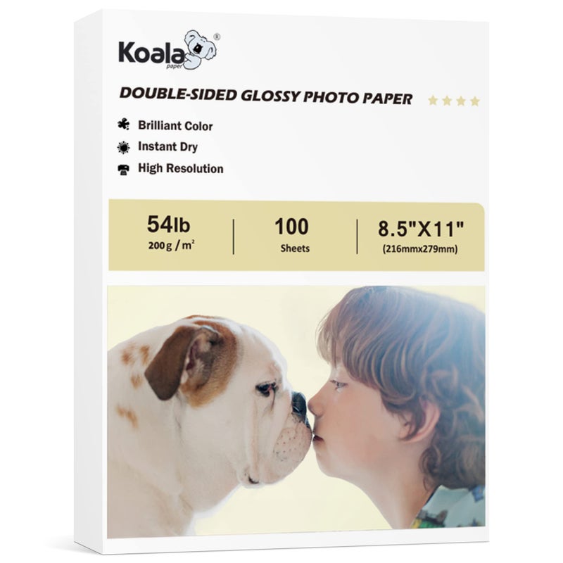 KOALA PAPER Koala Double Sided Inkjet Glossy Photo Paper 8.5X11 Inches Thick 54lb 100 Sheets Picture Paper for Inkjet Printer Dye Ink for Calendar Menu Printing 200gsm - Image 1