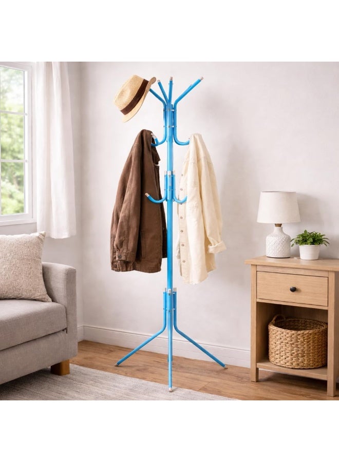 Freestanding Rack Practical Metal Coat Tree Stand With Six Hooks Floor Organizer For Bedroom Living Room Office Entryway Hanging Clothes Hats Bags Jackets Compact Space Saving 42x165 Cm (Baby Blue) - Image 1