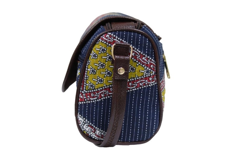 SHIVKARI Women's Ladies Ikkat Cotton Fabric Classical and Fashionable Flap Duffle Sling Bag l Navy Blue - Image 3