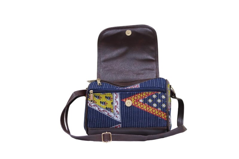SHIVKARI Women's Ladies Ikkat Cotton Fabric Classical and Fashionable Flap Duffle Sling Bag l Navy Blue - Image 5