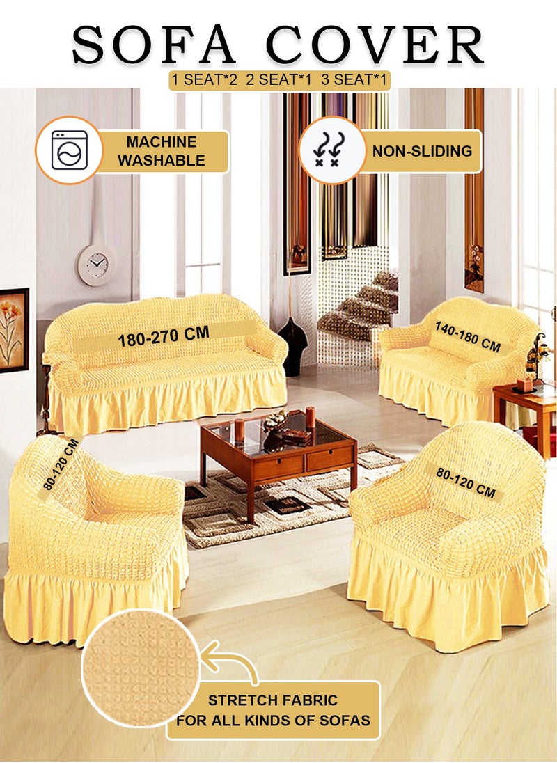 Arabest Sofa Cover Set, 4 piece 7 seater（3+2+1+1） Multifunctional Sofa Slipcover, Couch Cover  Furniture Protector Cover, Washable High Elastic Durable  with Skirt, for Living Room for Bed Room (Beige)  - Image 1