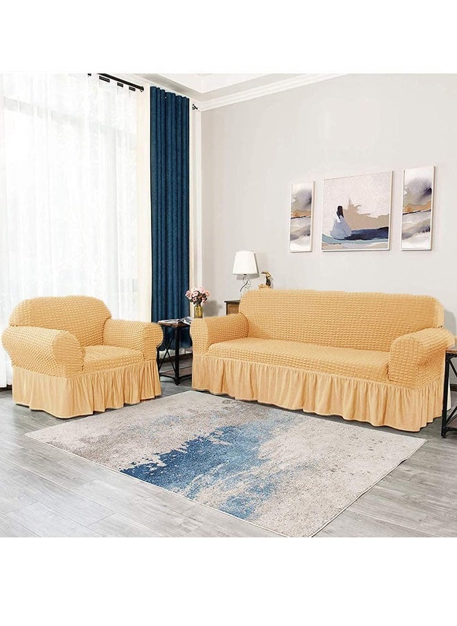 Arabest Sofa Cover Set, 4 piece 7 seater（3+2+1+1） Multifunctional Sofa Slipcover, Couch Cover  Furniture Protector Cover, Washable High Elastic Durable  with Skirt, for Living Room for Bed Room (Beige)  - Image 3