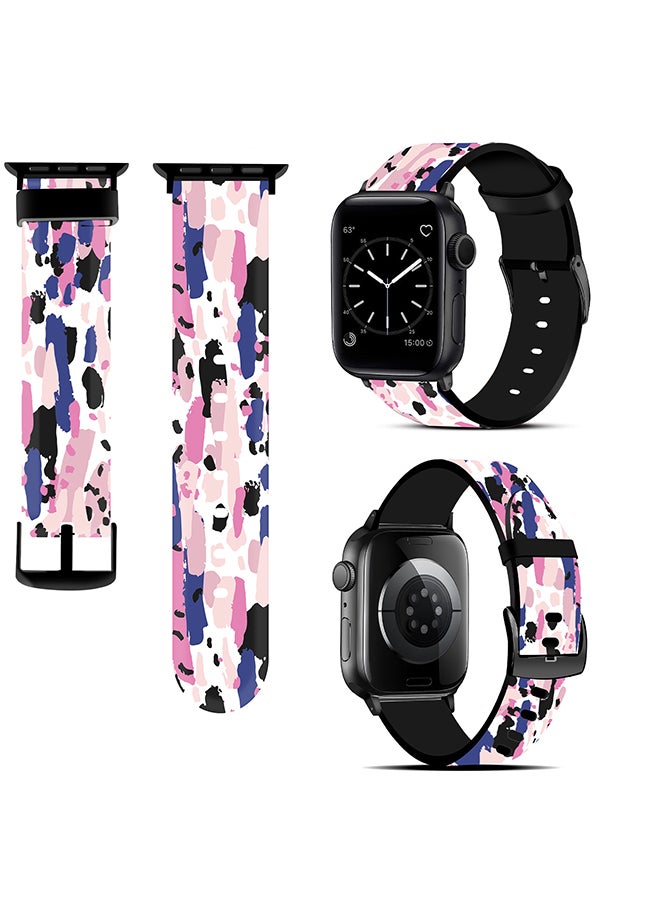 O Ozone Silicone Straps For Apple Watch Series 10 9 8 7 6 5 4 SE 38/40/41/42mm Stylish Pattern Silicone Straps Watch Bands - Blue&Pink  - Image 1