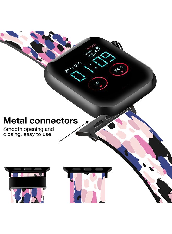 O Ozone Silicone Straps For Apple Watch Series 10 9 8 7 6 5 4 SE 38/40/41/42mm Stylish Pattern Silicone Straps Watch Bands - Blue&Pink  - Image 3