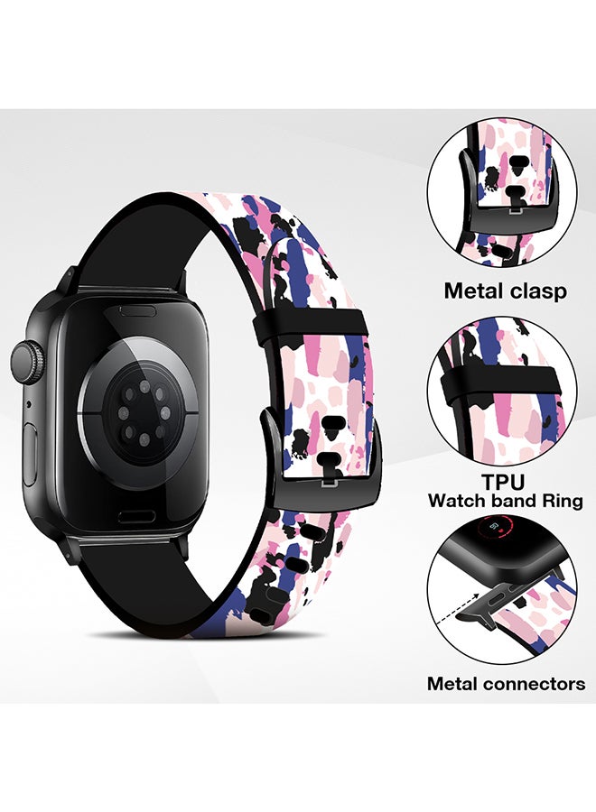 O Ozone Silicone Straps For Apple Watch Series 10 9 8 7 6 5 4 SE 38/40/41/42mm Stylish Pattern Silicone Straps Watch Bands - Blue&Pink  - Image 4