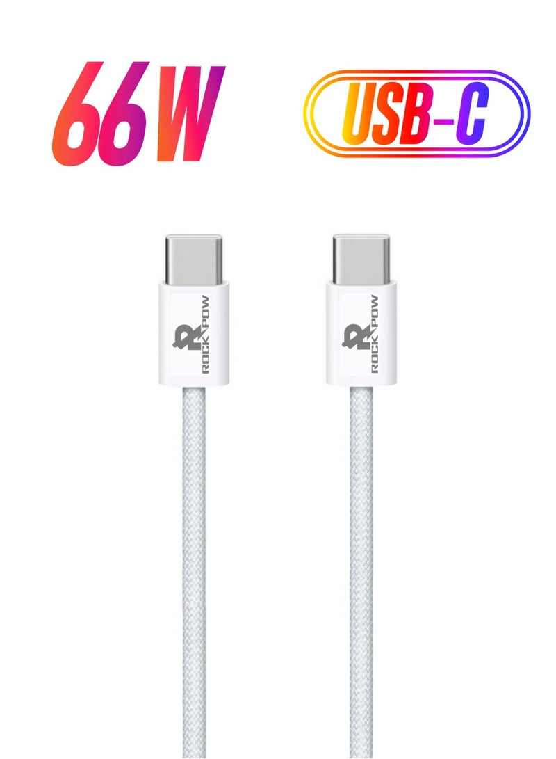 Rock Pow USB C Type C 2m cable 66W Power Delivery PD Fast charge cable for iPhone 16,15 series iPad mini 6, MacBook Pro/Air, iPad Pro, Samsung S24,23 series, Huawei P60, etc white - Image 1