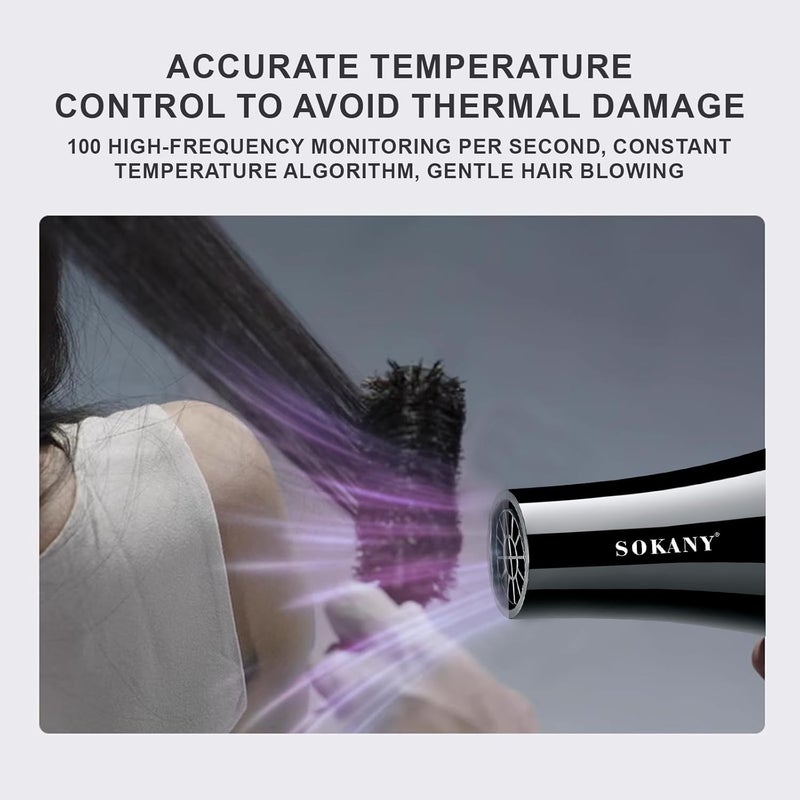 SOKANY Professional Hair Dryer 2400W Ionic Hairdryer AC Motor Blue Light Anion with 1 Diffuser 2 Nozzles Accessories 2 Speeds 2 Heat Settings for Women Men Home Salon - Image 5