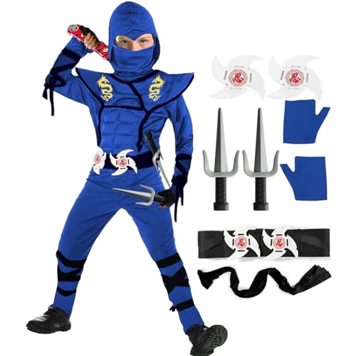 SATKULL Blue Ninja Costume for Kids Ninja Deluxe Costumes Set with Ninjas Accessories for Boy Dress UpKidsXL1012T Blue - Image 1
