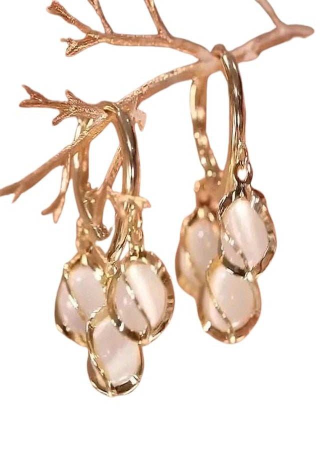 LA BELLEZA Girl's Glimmering Fusion Cat's Eye Ball And Opal Dangle Hoop Earrings (Rose Gold) - Image 1