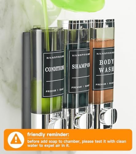 Cabo Deseado Shower Soap Dispenser Wall Mounted No Drill Shampoo Dispenser for Shower Wall Shampoo and Conditioner Dispenser Bathroom Hotel 3 * 300ml Chrome with Labels - Image 3