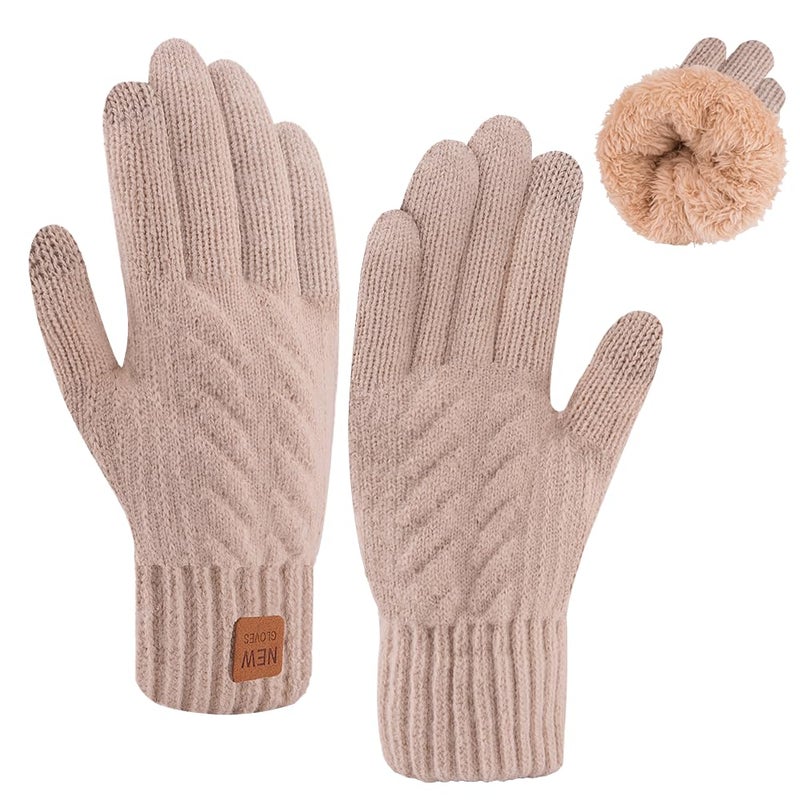 YukiniYa Kids Gloves Winter Thermal Double-Layer Knit Wool Fleece Lined Touchscreen for Boys Girls 4-18 Years Cold Weather - Image 1