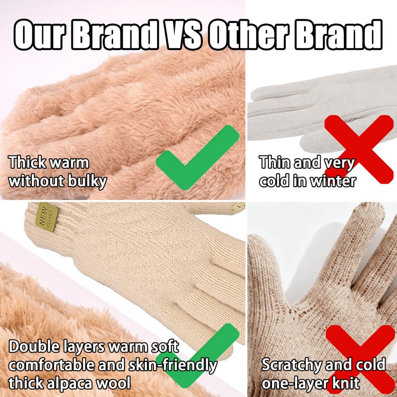 YukiniYa Kids Gloves Winter Thermal Double-Layer Knit Wool Fleece Lined Touchscreen for Boys Girls 4-18 Years Cold Weather - Image 3