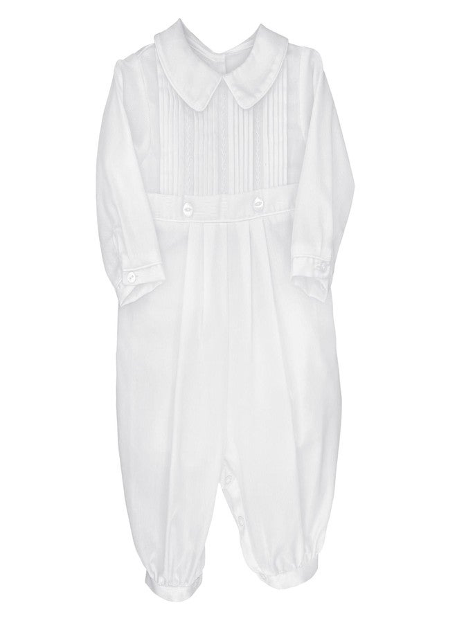 Petit Ami Hand-Embroidered Boy's Christening Longall - Tucks and Feather Stitching, White (White, 9 Month) - Image 1