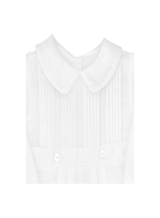 Petit Ami Hand-Embroidered Boy's Christening Longall - Tucks and Feather Stitching, White (White, 9 Month) - Image 3