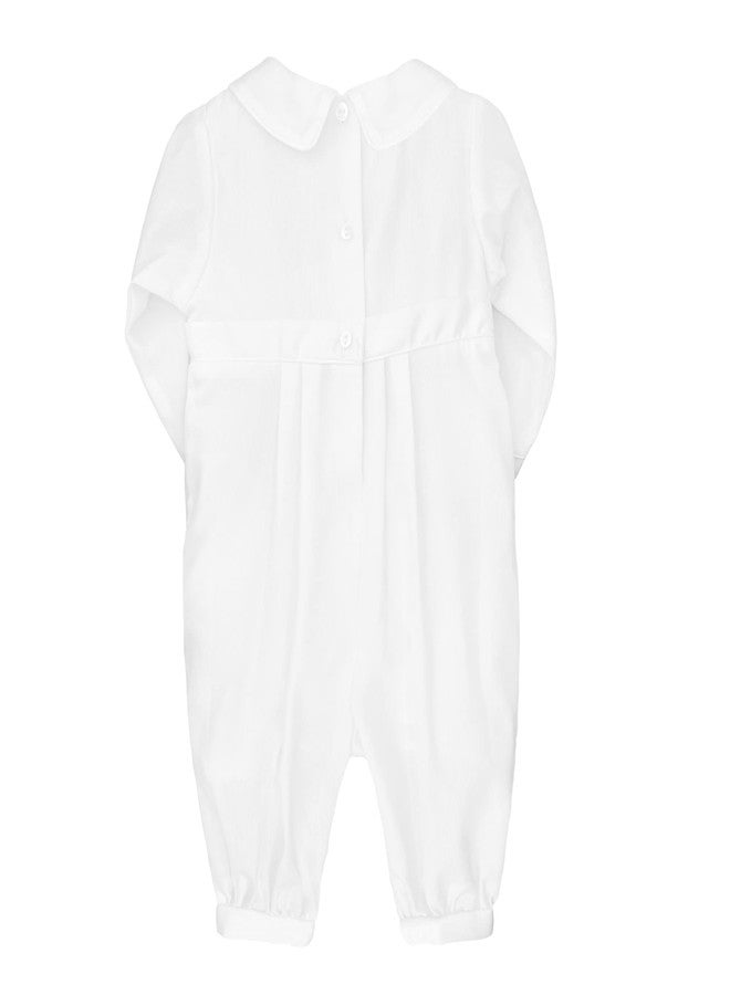Petit Ami Hand-Embroidered Boy's Christening Longall - Tucks and Feather Stitching, White (White, 9 Month) - Image 2