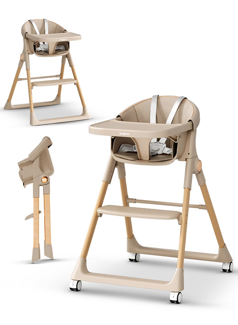 BAYBEE Premium 3-in-1 Convertible Baby High Chair for Kids | Toddler Dining Feeding Chair with Adjustable Height & 5-Point Safety Harness | Baby Chair with Adjustable Tray | Kids High Chair for Baby for 6 Months to 4 Years Boy Girl Beige - Image 1
