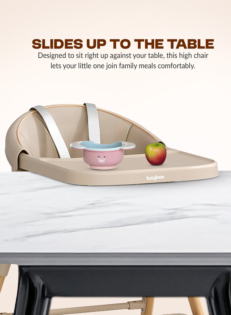 BAYBEE Premium 3-in-1 Convertible Baby High Chair for Kids | Toddler Dining Feeding Chair with Adjustable Height & 5-Point Safety Harness | Baby Chair with Adjustable Tray | Kids High Chair for Baby for 6 Months to 4 Years Boy Girl Beige - Image 3