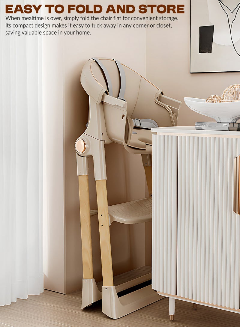 BAYBEE Premium 3-in-1 Convertible Baby High Chair for Kids | Toddler Dining Feeding Chair with Adjustable Height & 5-Point Safety Harness | Baby Chair with Adjustable Tray | Kids High Chair for Baby for 6 Months to 4 Years Boy Girl Beige - Image 4