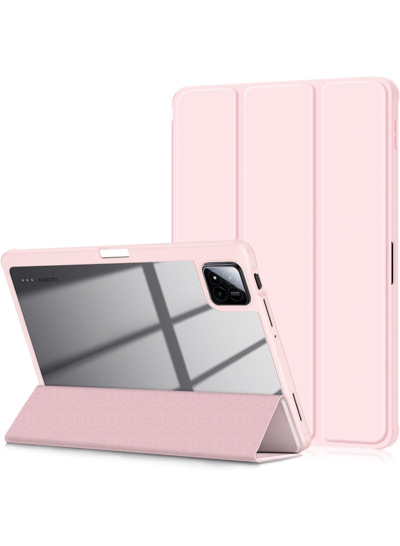 إيفو جراب متوافق مع جهاز Xiaomi Pad 7/7 Pro 11.2 بوصة (إصدار 2024)، غطاء ثلاثي الطي نحيف مقاوم للصدمات مع غطاء خلفي شفاف صلب وحامل قلم، غطاء ذكي بخاصية التشغيل/الإيقاف التلقائي، لون وردي - Image 1